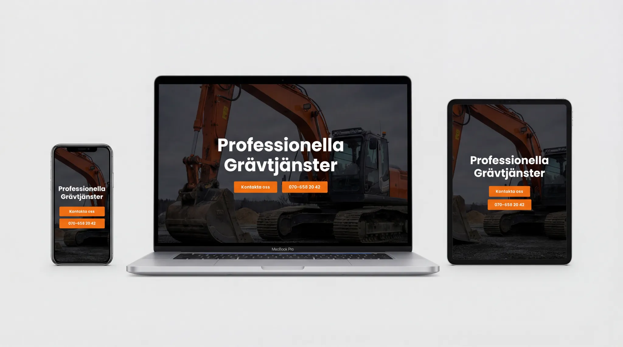 Modern webbplats för lokalt grävföretag